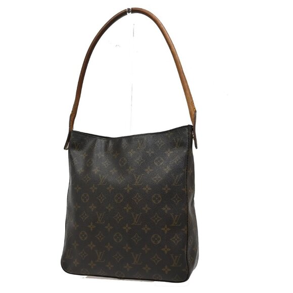 LOUIS VUITTON Logo Looping GM Shoulder Bag Monogram Leather Brown - Picture 3 of 16